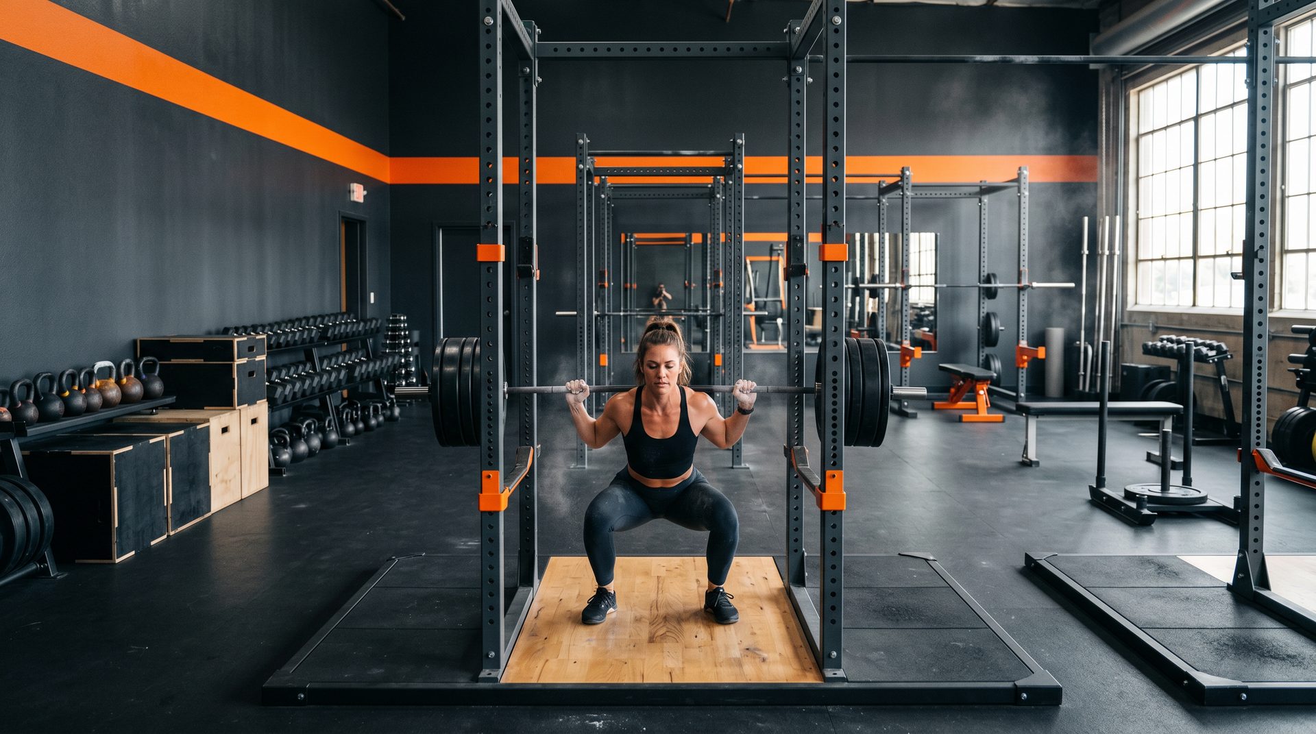 Athlete performing a barbell squat inside Havoc Strength and Conditioning's training floor